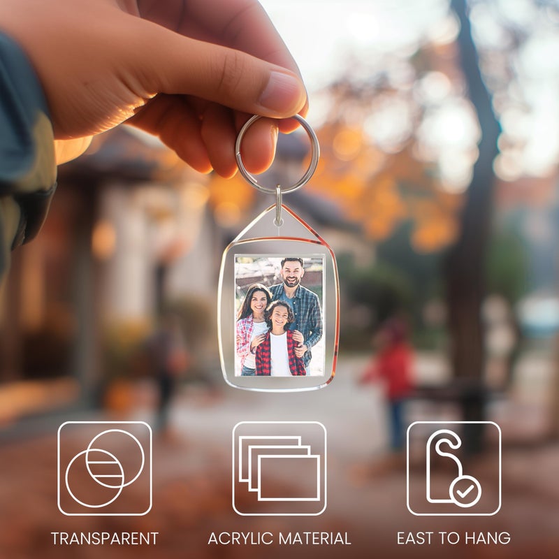 Kurtzy 100pcs Photo Keyring - 45mm X 35mm Photo Keyrings - Blank Keyrings for Photos - Translucent Clear Acrylic Key Rings with Split Ring - Double Sided Keyring Multipack - Image 2